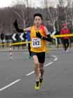 Markhim Lonsdale (Crook) winning the under-15 boys Elswick Road Relays.